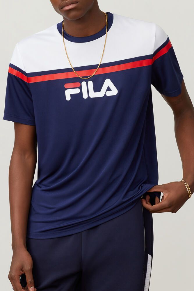 Fila Zelic Crew T-Shirt Navy - Mens - 09816NYQP